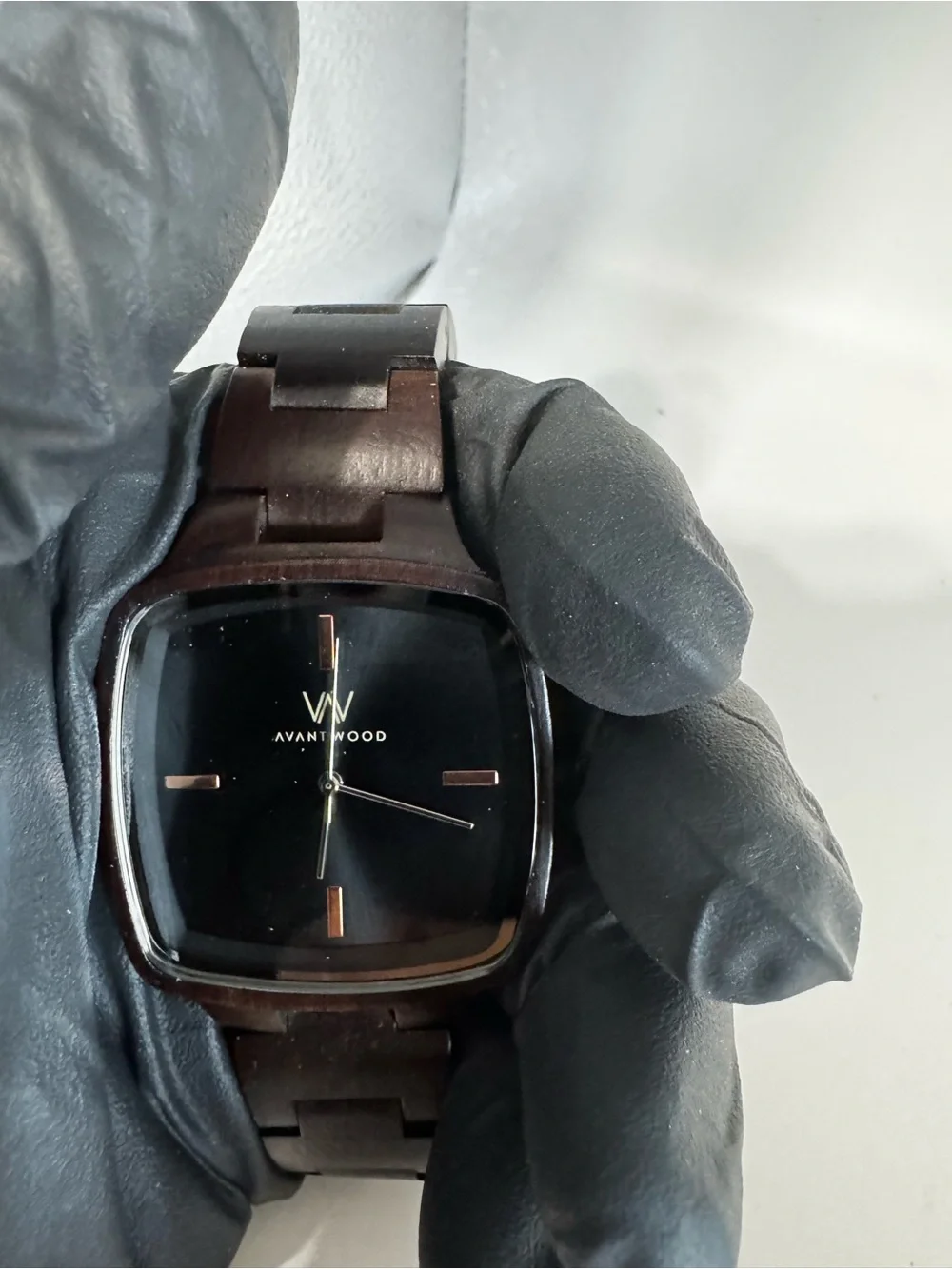 Avantwood Men's Black Wooden Watch - Sleek Square Dial